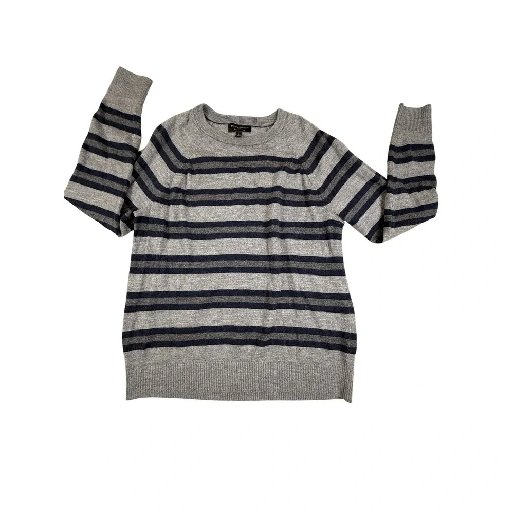 Banana Republic Mens Gray Striped‎ 100% Merino Wool Sweater Size L Winter